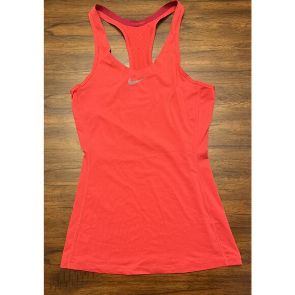 Nike PRO Dri-Fit Womens Sz S Fitted Deep Red/Pink Perforated Racerback Tank Top - Picture 1 of 9
